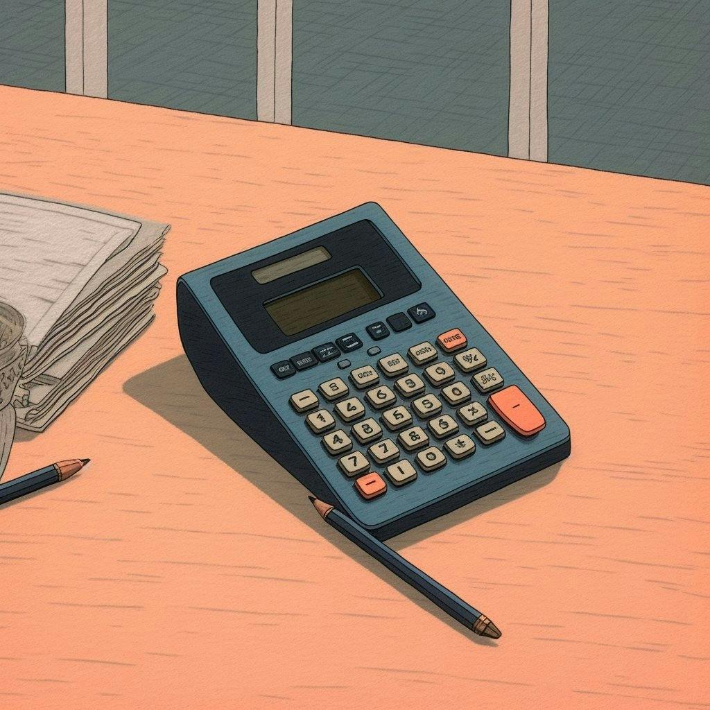 Taschenrechner, Bleistift, Schreibtisch