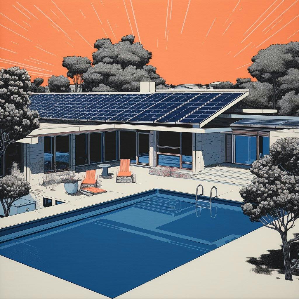 Haus mit Pool, Solaranlage auf dem Dach